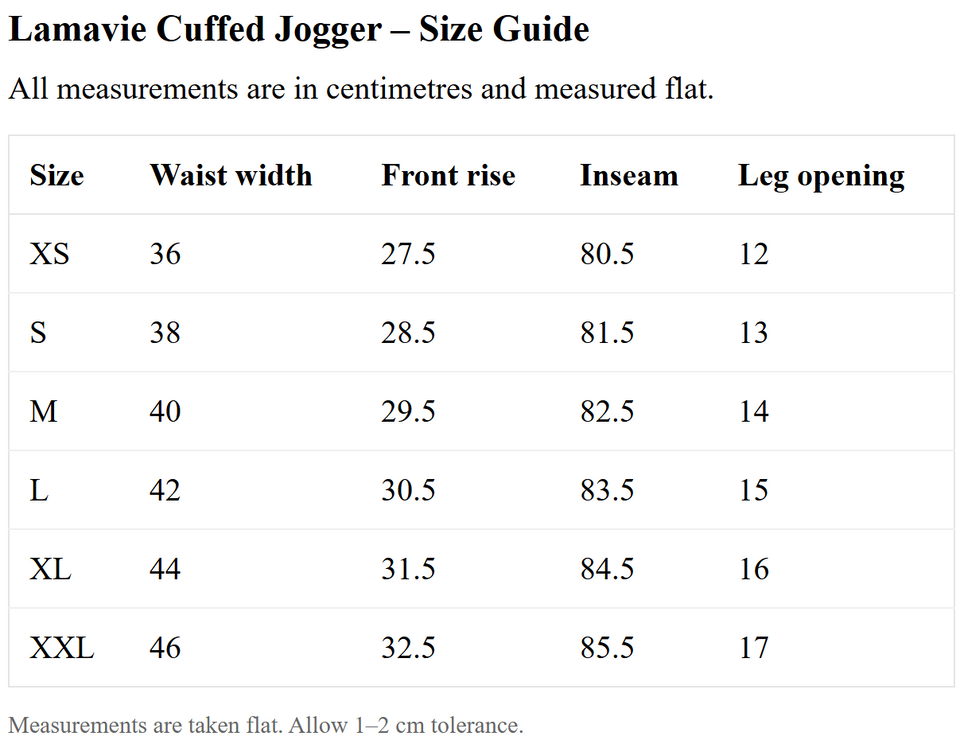 Size chart