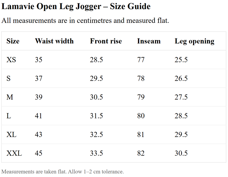 Size chart