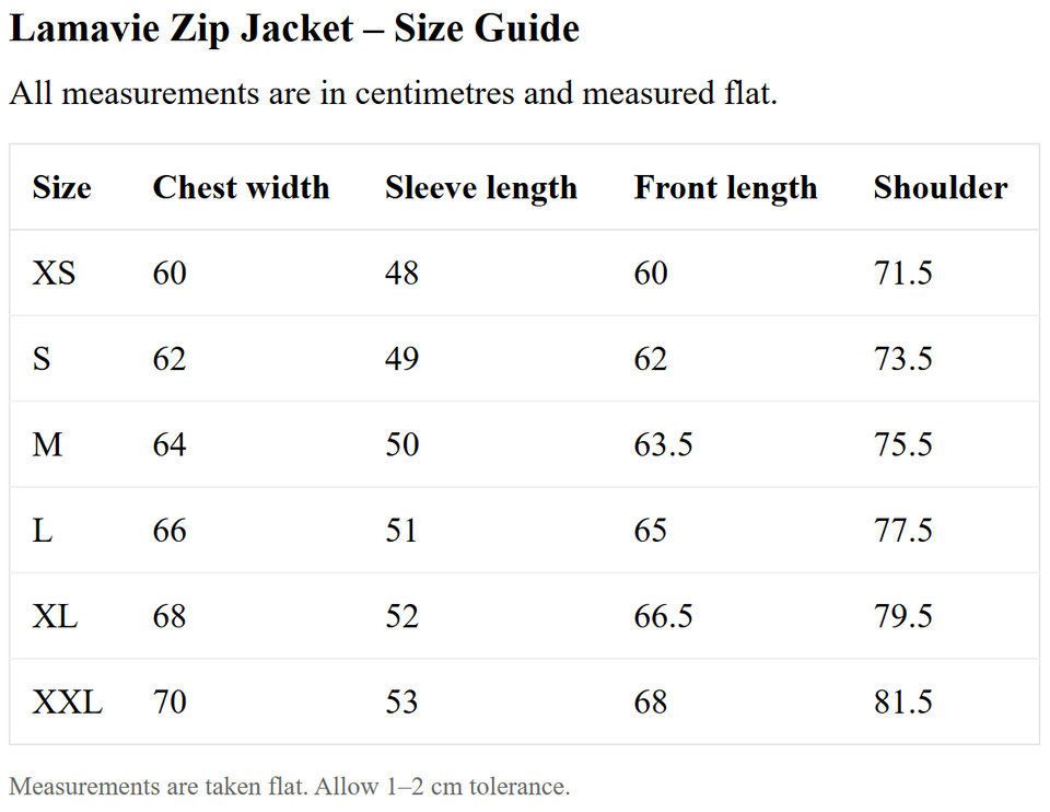 Size chart