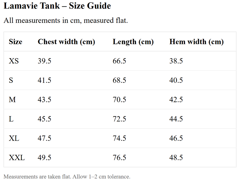 Size chart