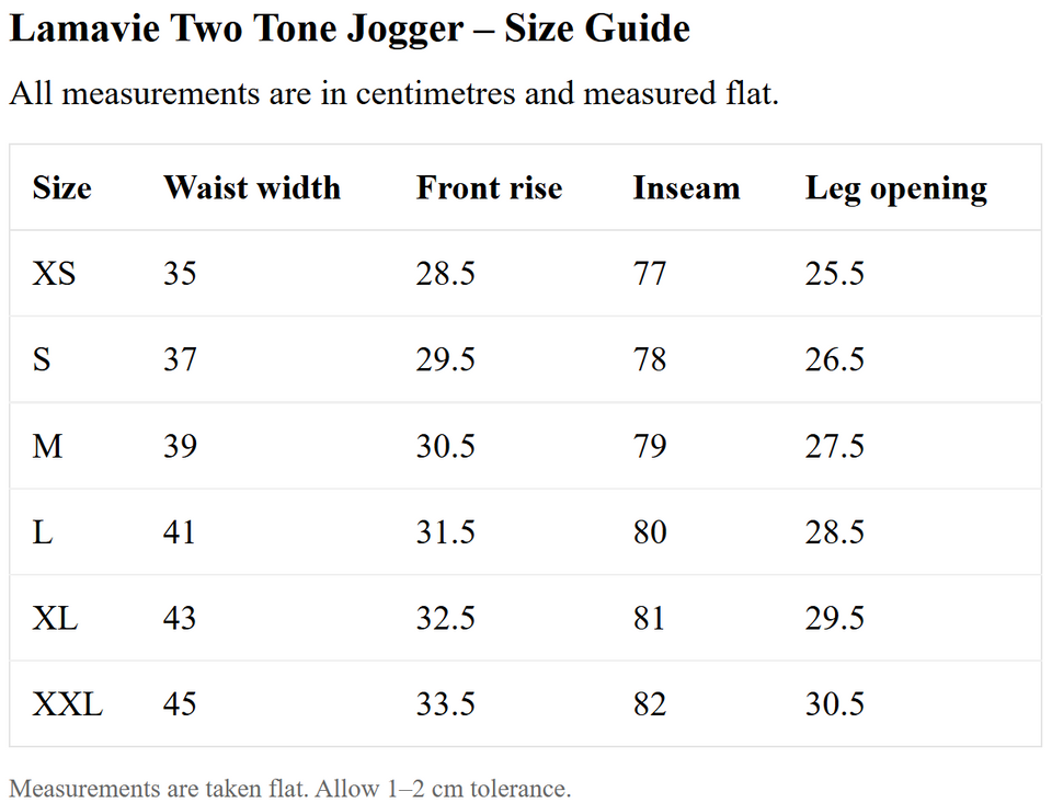 Size chart